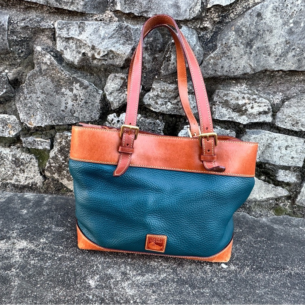 SOLD Dooney & Bourke Two-Tone Leather Tote - Teal and Tan